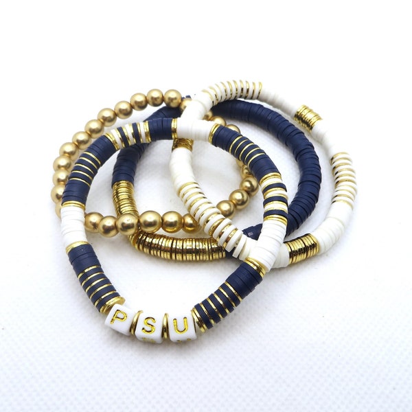 Team Collection | Penn State | Heishi Bracelet | Brushed Gold | Custom Name Bracelet | Stacking Bracelet | Sold Individually