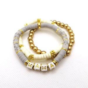 Mama Collection | Carrara Stack | Heishi Bracelet | Brushed Gold | Custom Name Bracelet | Stacking Bracelet | Sold Individually