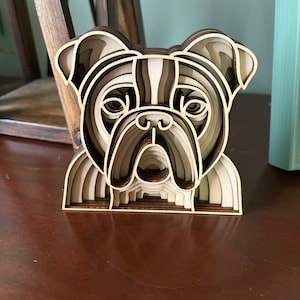 Bulldogge Hund 3D Holz Mandala Kopf, Bulldogge, Hundemama Geschenk, Haustier Gedenkstätte, Hunde Dekor, Amerikanische Bulldogge Geschenk, Pelz Mama Geschenk, Haustier Porträt