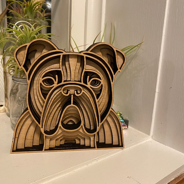 Bulldog Dog 3D Wooden Mandala Head, Bull Dog, Dog Mom Gift, Pet Memorial, Dog Decor, American Bulldog Gift, Fur Mama Gift, Pet Portrait