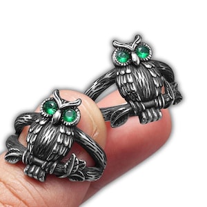 Retro Owl Ring, Cute Bird Gemstone Stainless Steel Ring for Men, Vintage Owl Jewelry, Unique Gift for Him
