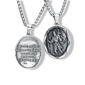 Archangel St.Christopher Guardian Stainless Steel Men Necklaces Pendants Chain | Trendy for Boy Male Jewelry | Punk Necklace