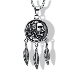 Indianer Häuptling Anhänger Halskette | Indianer Häuptling Halskette | Häuptling Halsketten Anhänger Kette | Edelstahl Anhänger Halskette