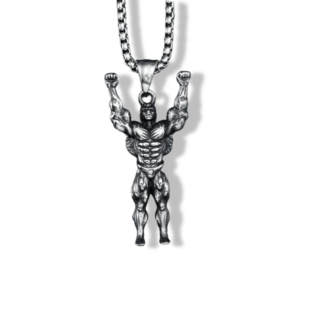 Gym Bodybuilder Pendant , Silver Box Chain Necklace, Minimalist ...