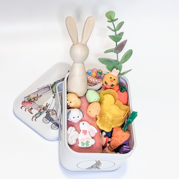 Easter Basket Playdough Kit | Sensory Bin | Pretend Play | Open Ended Play | Easter Basket Toy | Busy Bin | Gifts for Kids | Wooden Toys