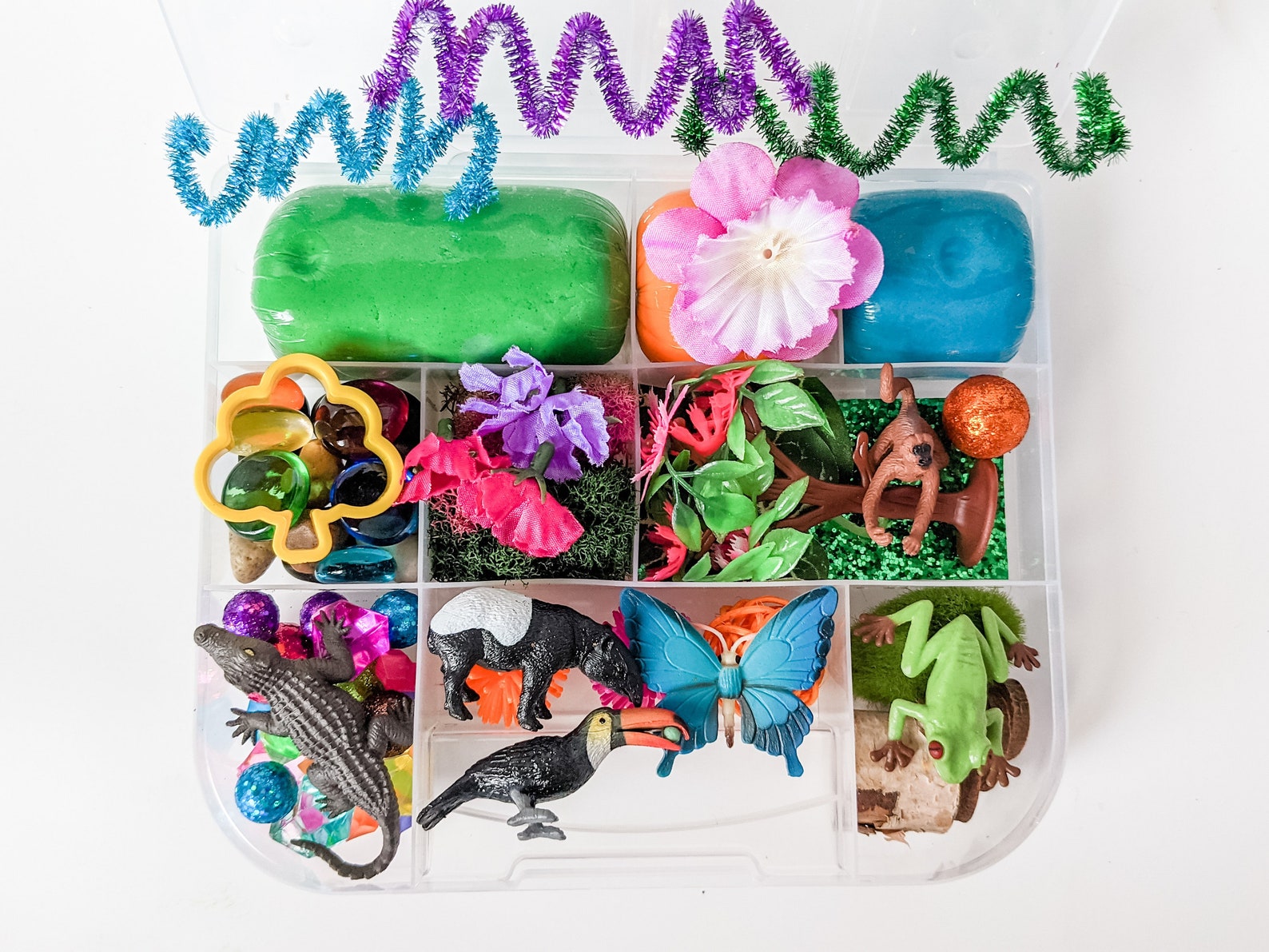 Rainforest Habitat Playdough Kit Sensory Bin Pretend Play Etsy
