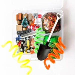 Trucks Playdough Sensory Kit: Construction Vehicles, Road Signs, Travel Size