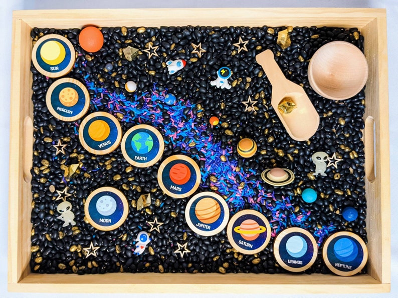Outer Space Sensory Bin Pour and Play: Planets, Astronauts, Galaxy Rice ...