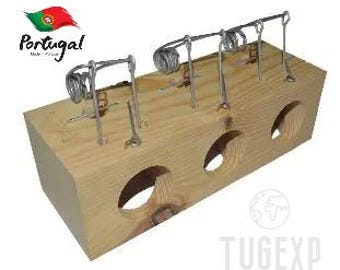 Trampa para ratones pequeña de madera con 3 agujeros