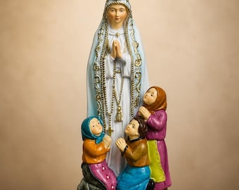 Our Lady of Fatima Portugal Statue with Three Shepherd Children – Catholic Religious Figure 19cm