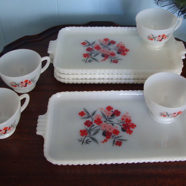 Vintage Fire King Primrose snack set, plates and cups, Anchor Hocking