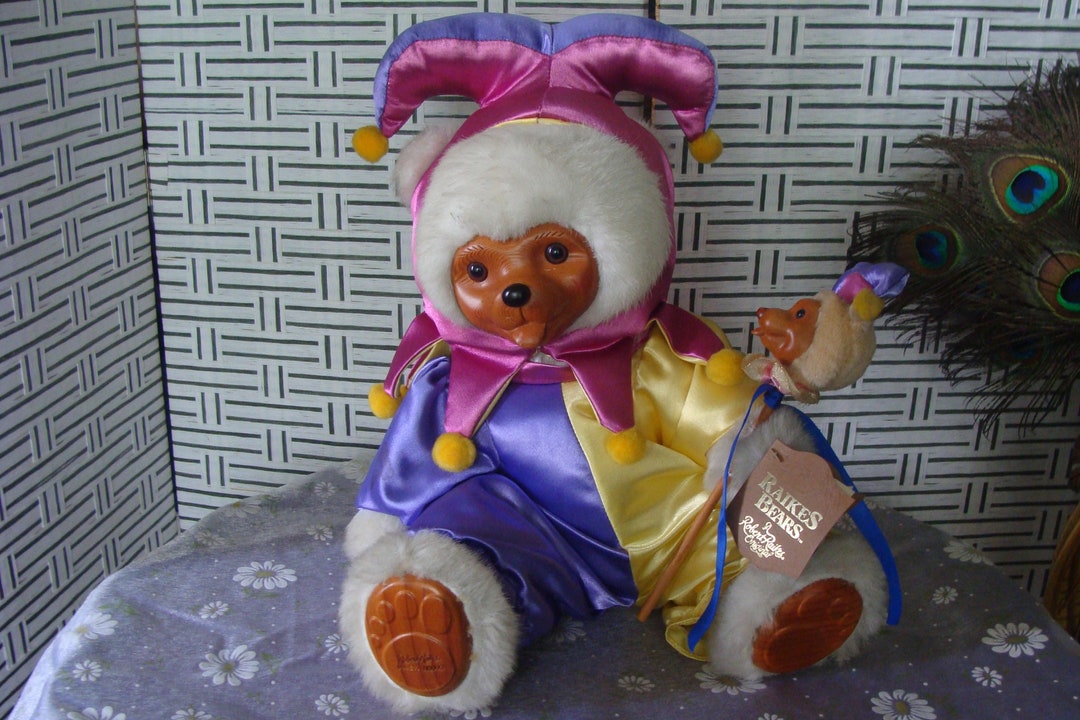 Vintage Robert Raikes Jester Teddy Bear Clown With Mini Bear Etsy