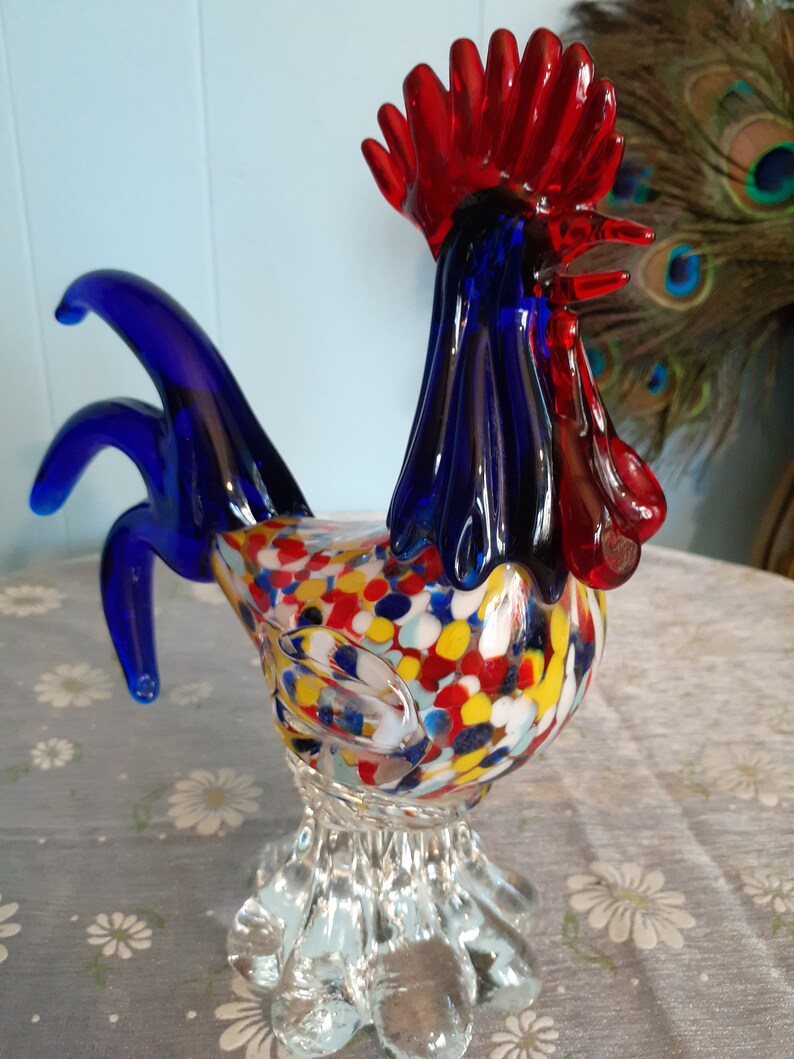 Beautiful Art Glass Rooster Etsy