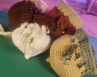 Crochet Acorn Pouches, Fill with Trinkets, Dice, Cards, Crystals, Coins, Keys, Earbuds,