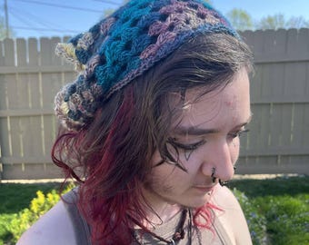 Crochet Triangle Bandana, Head Scarf, One size fits all, Handmade, Customizable, Solid, Stripes, Any Occasion,