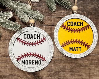 Personalized Baseball or Softball Coach Ornament | Coach Appreciation Gift | Custom Sports Ornament | End of Season Thank You Gift