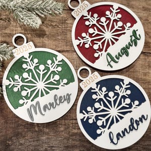 Personalized Snowflake Name Ornament | 3D Wood Christmas Ornament | Multilayered Festive Colors Holiday Tree Decor | Snowflake Name Gift Tag