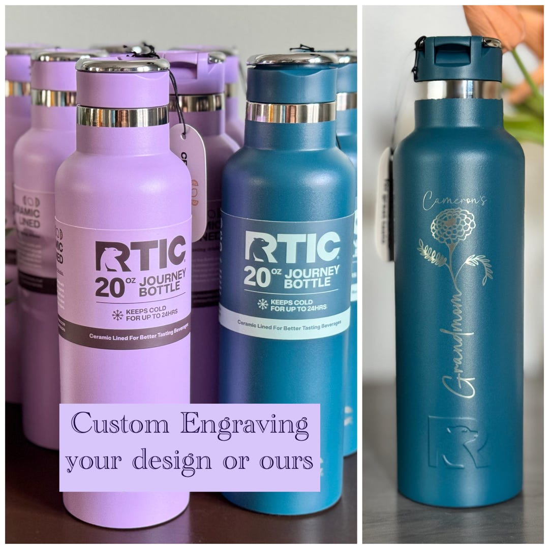 Custom Engraved 20oz RTIC Water Bottle: Stainless Steel, Flip Straw - Etsy
