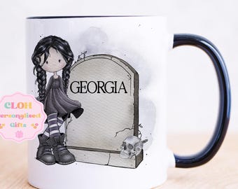 Personalised Doll Mug, Teen Girls Doll Mug, Girls Gothic Cup, Hot Chocolate Mug, Birthday Mug, Christmas Stocking Filler