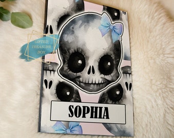 Personalized Gothic Skull Notebook, Girls Journal, A5 Stationery