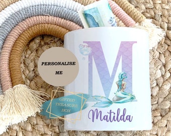 Personalized Mermaid Ceramic Money Box, Girls Birthday Gift