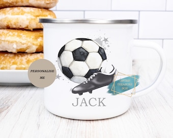 Personalized Football Enamel Mug, Kids Camp Mug
