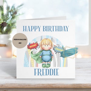 Personalised Kids Birthday Card, Superhero Birthday Card, Boy's Greeting Card