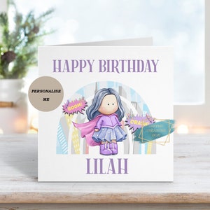 Personalised Kids Birthday Card, Superhero Birthday Card, Girls Superhero Greeting Card