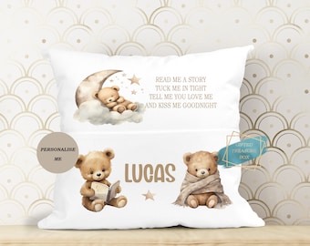 Personalized Kids Teddy Bear Book Cushion, Storytime Pillow