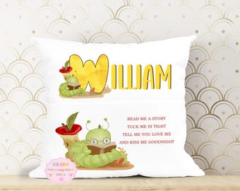 Personalized Kids Bookworm Cushion, Storytime Pillow