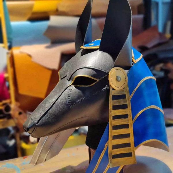 Echtes Leder Anubis Maskenkopf Rindsleder Reine handgefertigte gestrickte Party Masken Lustige Masken Prom Masken