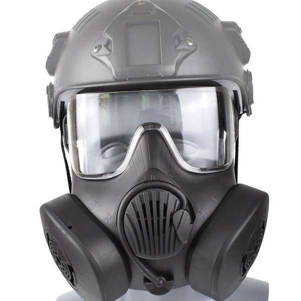 Tactical protection full face mask with anti-toxic fog two-hole canister military fan decorations field equipment
