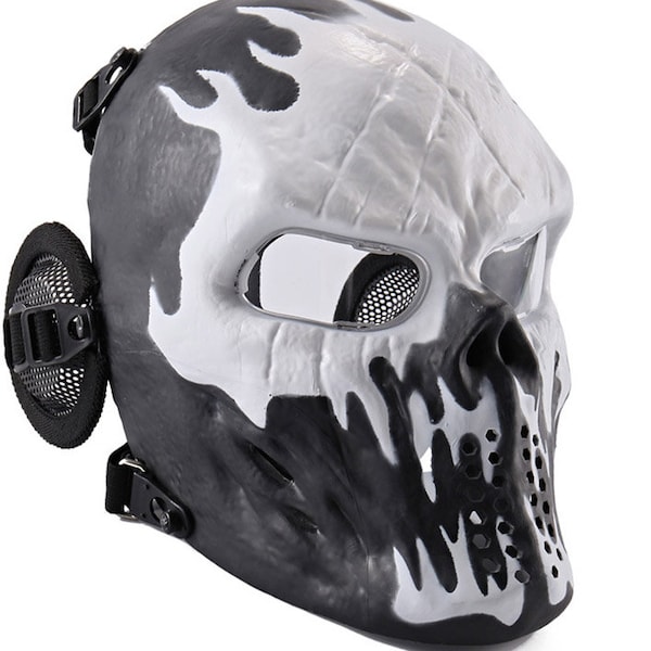 Outdoor Tactical Protective Mask Skeleton Ghost Full Face Mask Breathable with Dual Ear Protection Field Military Fans Specialty