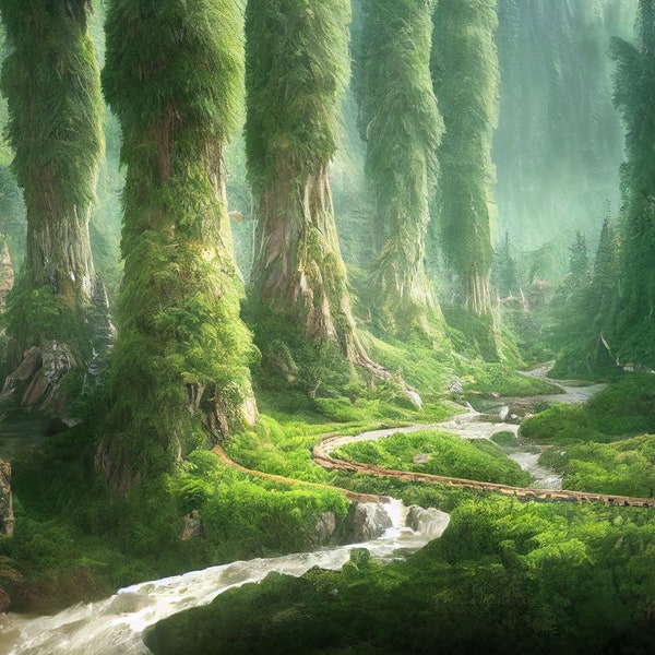 Fantasy Landscapes - Elven city - Digital print- Screen saver - Fantasy art - Trail - Fantasy forest