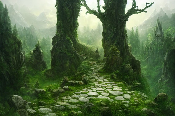 Fantasy Landscapes Elven home Digital print Screen saver Fantasy art Trail Forest