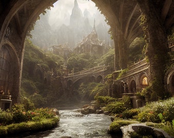 Fantasy Landscapes - Elven city - Digital print- Screen saver - Fantasy art - Trail - underground