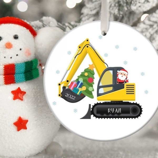 Excavator Ornament Personalized, Personalized Christmas Excavator Construction Ornament, Kids Personalized Ornament, Bulldozer Ornament