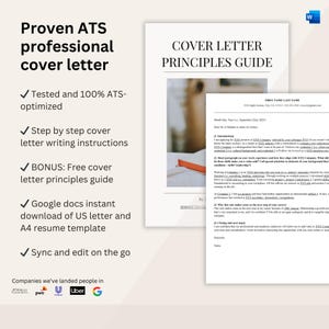 Plantilla y guía de carta de presentación optimizada para ATS / Carta de presentación profesional / Carta de presentación de una página en Word / Minimalista / Fácil de editar / Documentos de Google