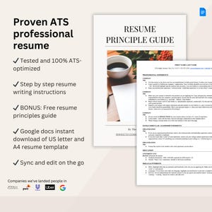ATS-Optimized Resume Template & Guide | Professional CV | One-Page Resume Google Docs | Minimalist | Easy Edit | ATS resume | Word |