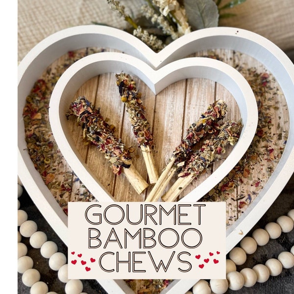 Gourmet Bamboo Chews ~Tasty Herbal Forage Dipped Chew, Rabbit, Chinchilla, Hamster & Guinea Pig Enrichment, Healthy Natural Small Pet Treats