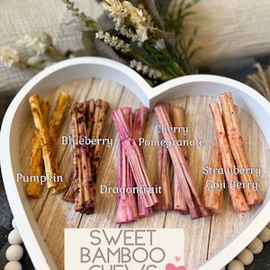 Sweet Bamboo Chews | 12 Flavors! | Fruit Infused  toys, rabbit, guinea pig, hamster, & small animal toys, natural + organic, dried bamboo