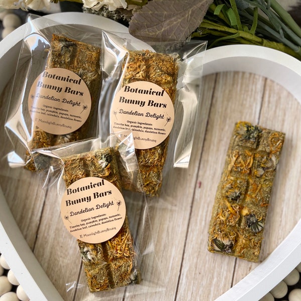 Botanical Bunny Bars~ Dandelion Delight~ OAT FREE~Timothy Hay Based Treats, Crunchy snacks for Rabbits, & Small Pets, Healthy and Guilt Free