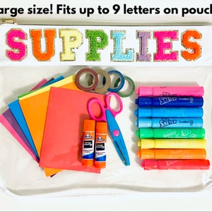 JUMBO Custom Name Clear Pouch Bag Snacks Large Personalize Nylon New Glitter Letters Word varsity patch Stoney clover chenille Beach Art