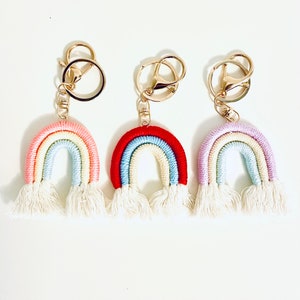 Rainbow Macrame Keychain Add-On Accessory Girls Gold Pink Blue Purple Red Bridal Gift Party Baby Shower