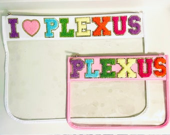 Custom Name Clear Pouch PLEXUS FIZZ Bag jumbo Snacks Personalize Nylon New Glitter Letters Word varsity patch patches dupe chenille
