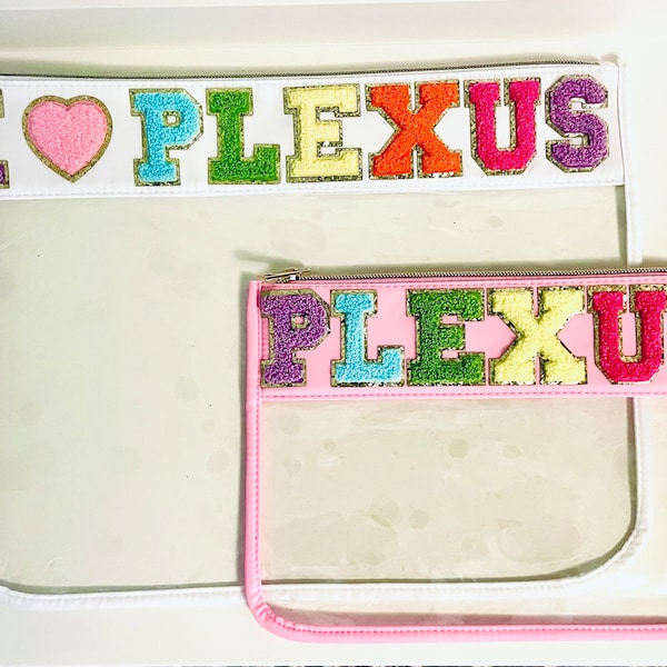 Custom Name Clear Pouch PLEXUS FIZZ Bag jumbo Snacks Personalize Nylon New Glitter Letters Word varsity patch patches dupe chenille