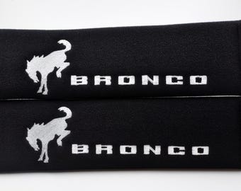 2 pieces (1 PAIR) Ford Bronco Embroidery Safety Seat Belt Cover Cushion Shoulder Pads-Black/Red/Blue/Gray/Yellow/Green/Pink/Brown/White