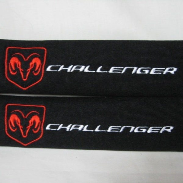 2 pieces (1 PAIR) Challenger Embroidery Soft Safety Seat Belt Cover Cushion Shoulder Pads -Black/Red/Blue/Gray/Yellow/Green/Pink/Brown/White