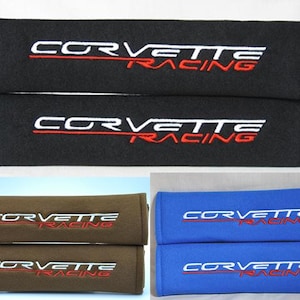 2 pieces (1 PAIR) Chevrolet Corvette Racing Embroidery Seat Belt Cover Shoulder Pads - Black/Red/Blue/Gray/Yellow/Green/Pink/Brown/White