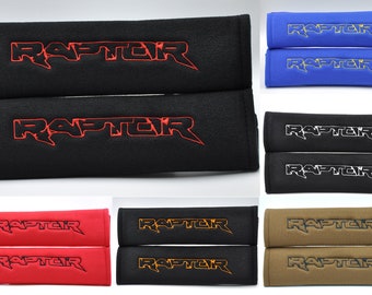 2 pieces (1 PAIR) Ford Raptor Embroidery Soft Safety Seat Belt Cover Cushion Shoulder Pads-Black/Red/Blue/Gray/Yellow/Green/Pink/Brown/White